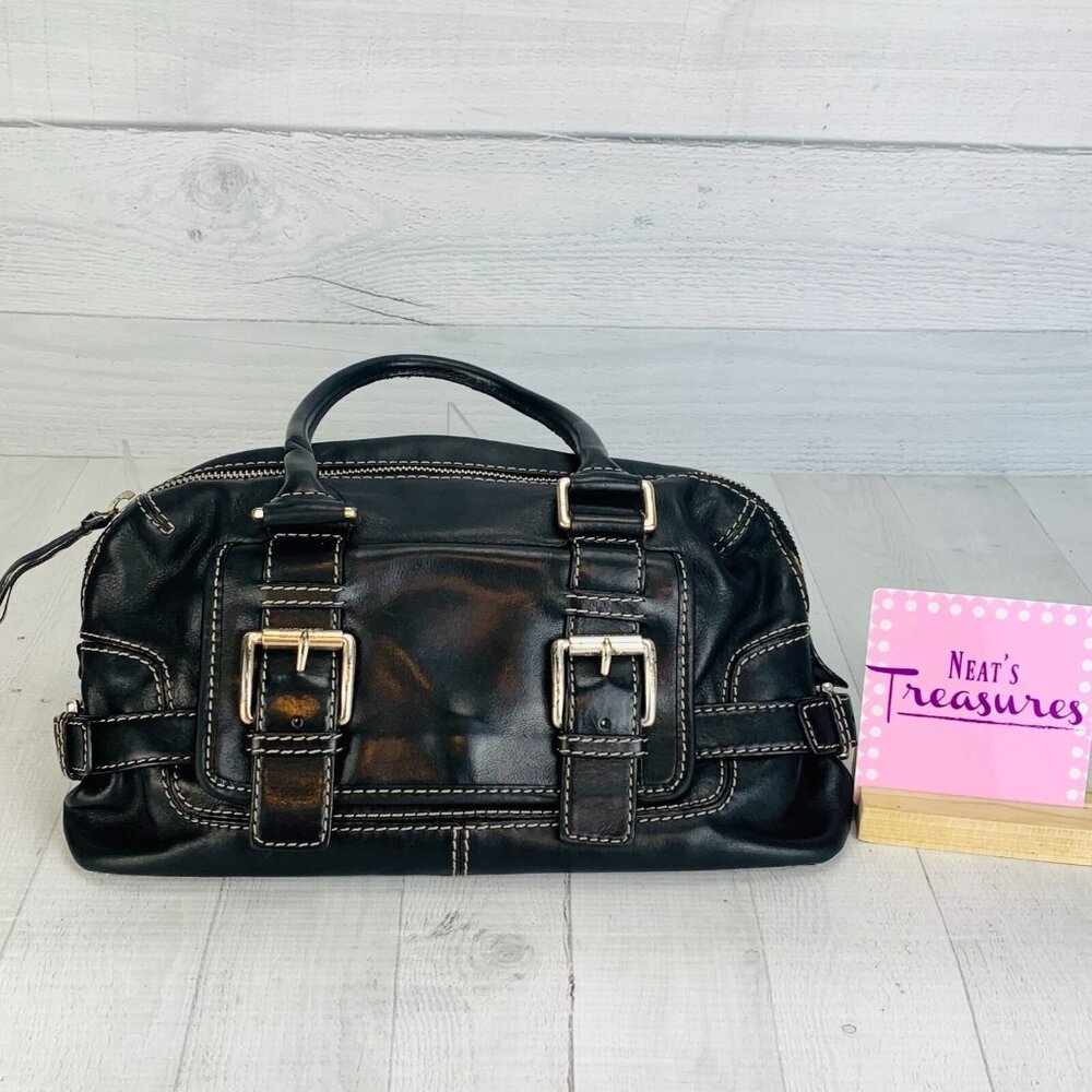 Michael Kors Black With White Stitching Double Handle Top Zip Handbag Purse Bag
